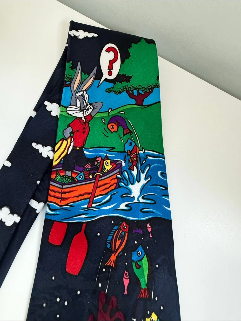 Looney Tunes Taz Bugs Bunny Fishing Tie Cartoon‎ Novelty Necktie 90’s Y2K Office